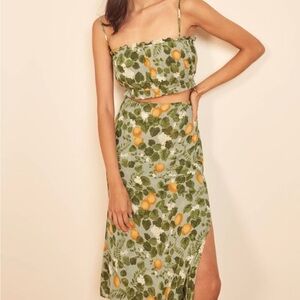 reformation Floral Green and Orange two piece